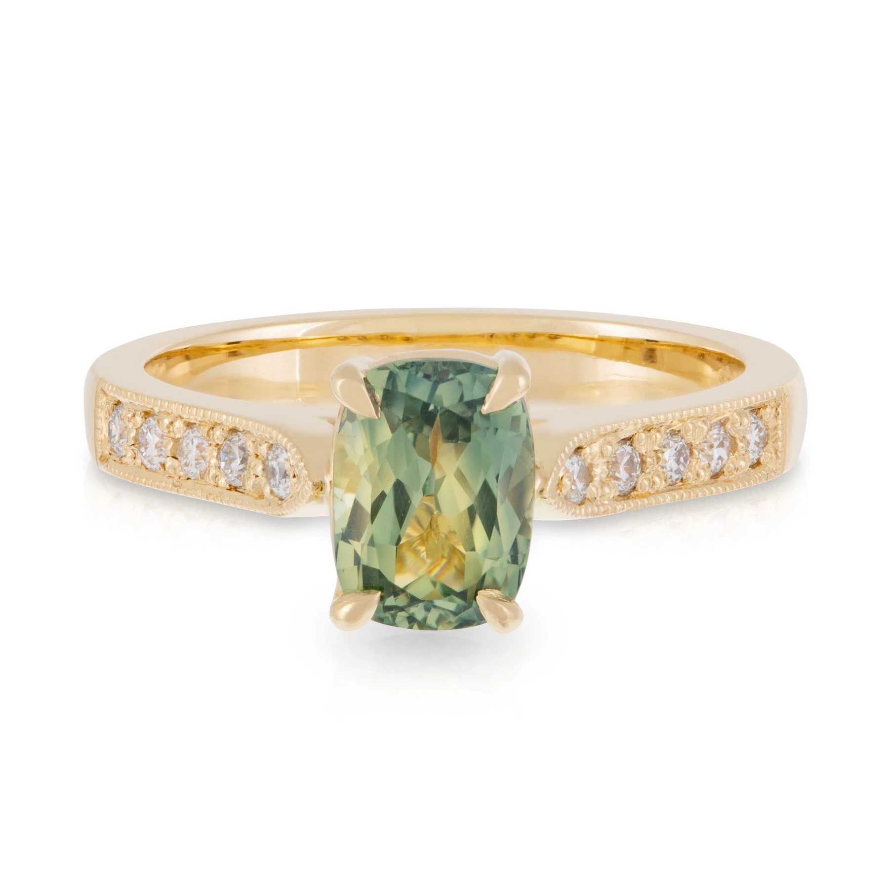 Cushion Sapphire Solitaire and Diamond Engagement Ring
