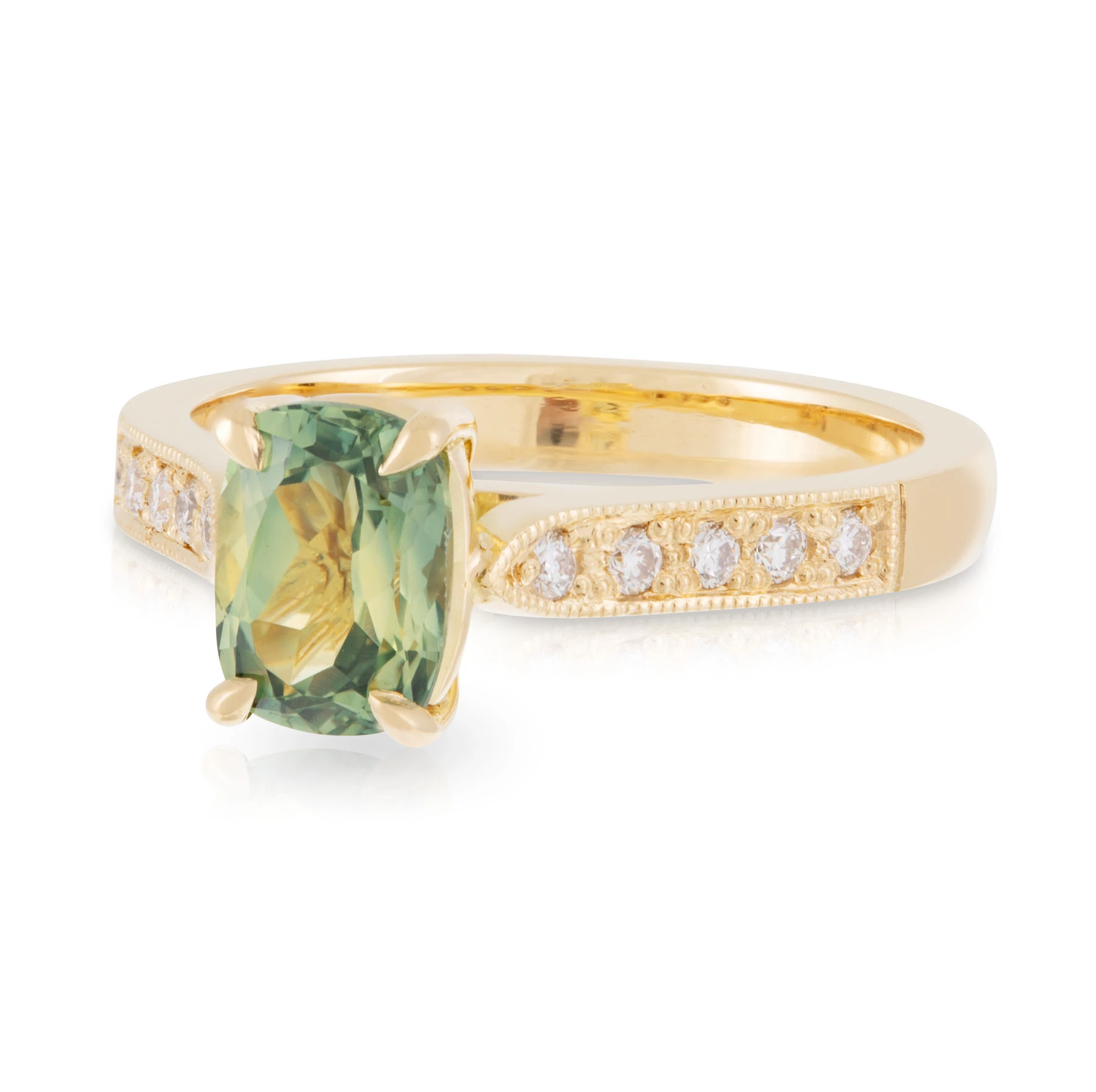 Cushion Sapphire Solitaire and Diamond Engagement Ring