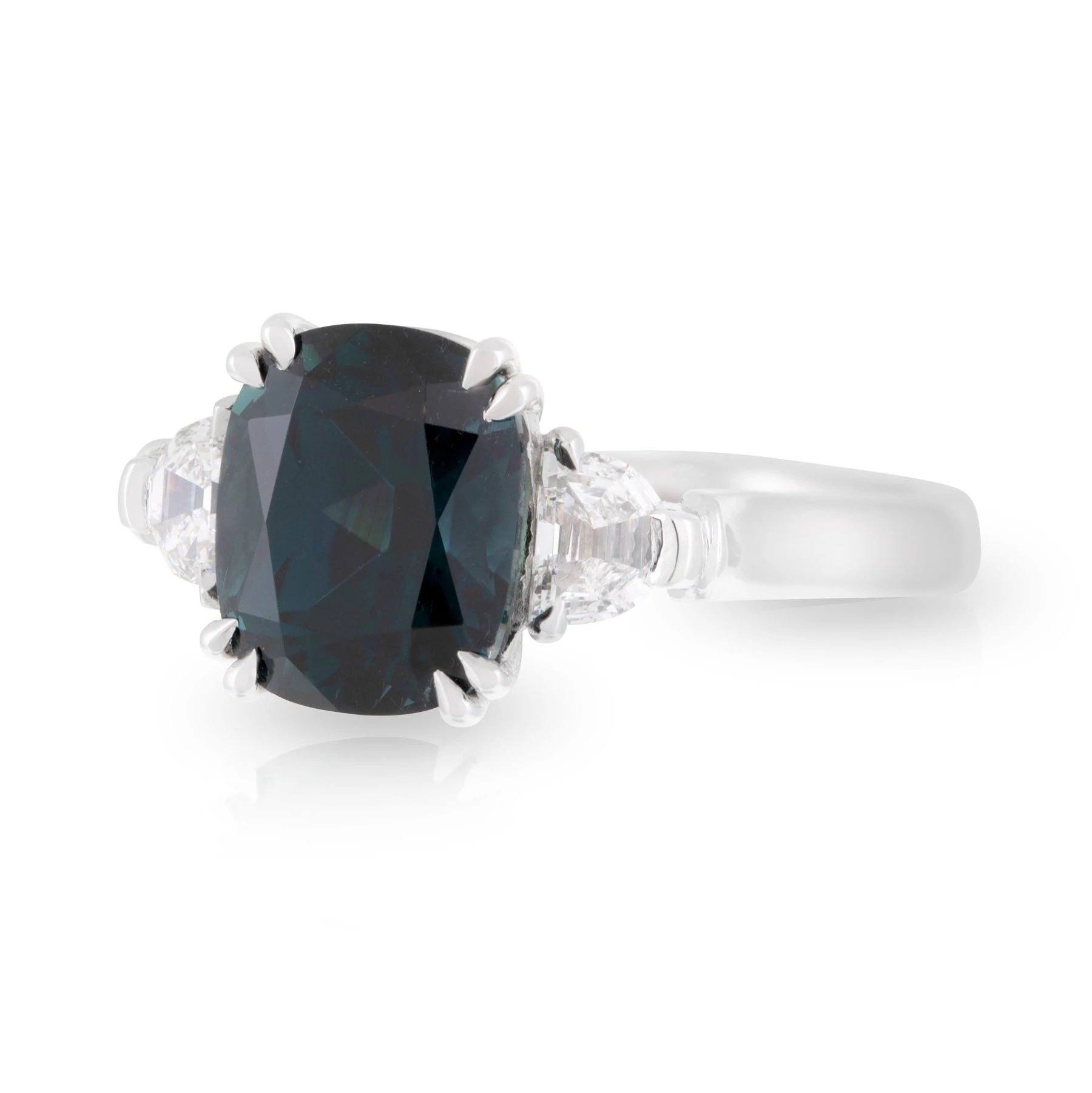 Cushion Sapphire and Half Moon Diamond Engagement Ring