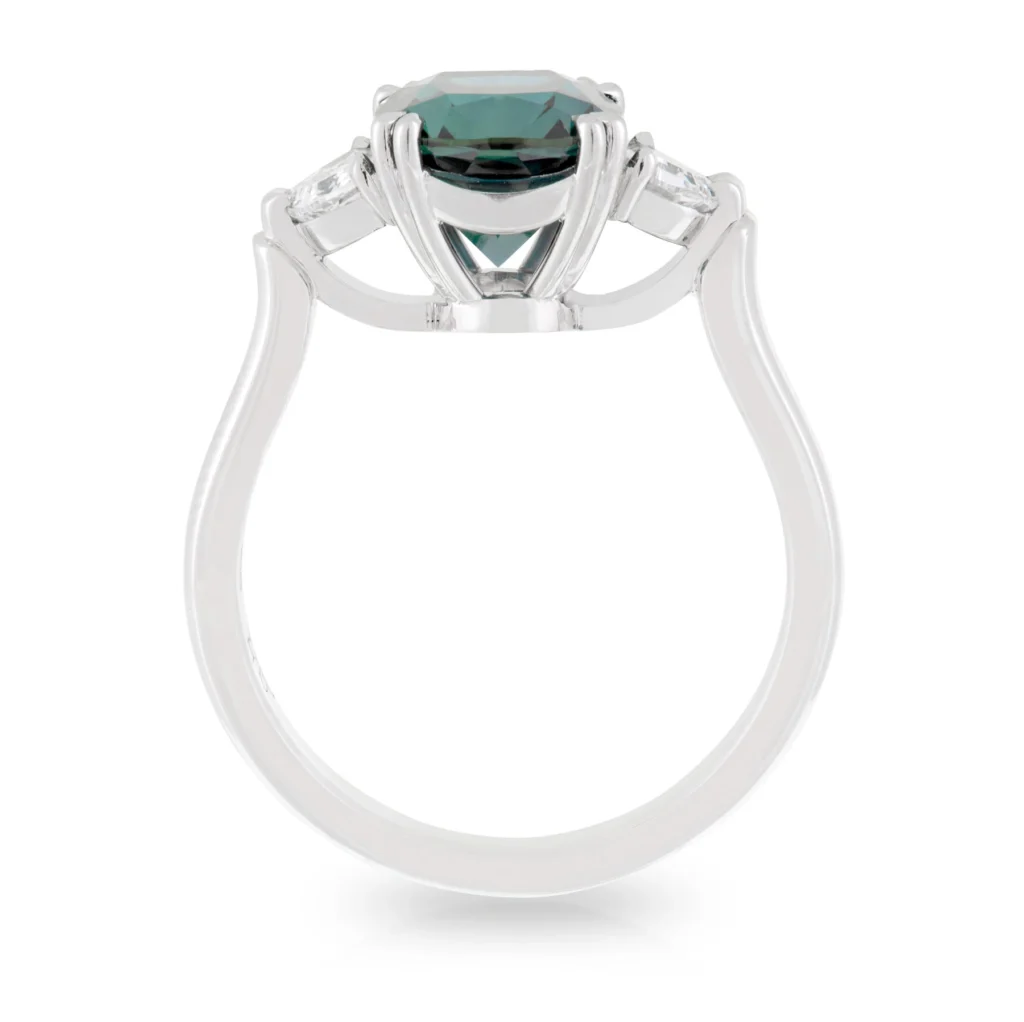 Cushion Sapphire and Half Moon Diamond Engagement Ring