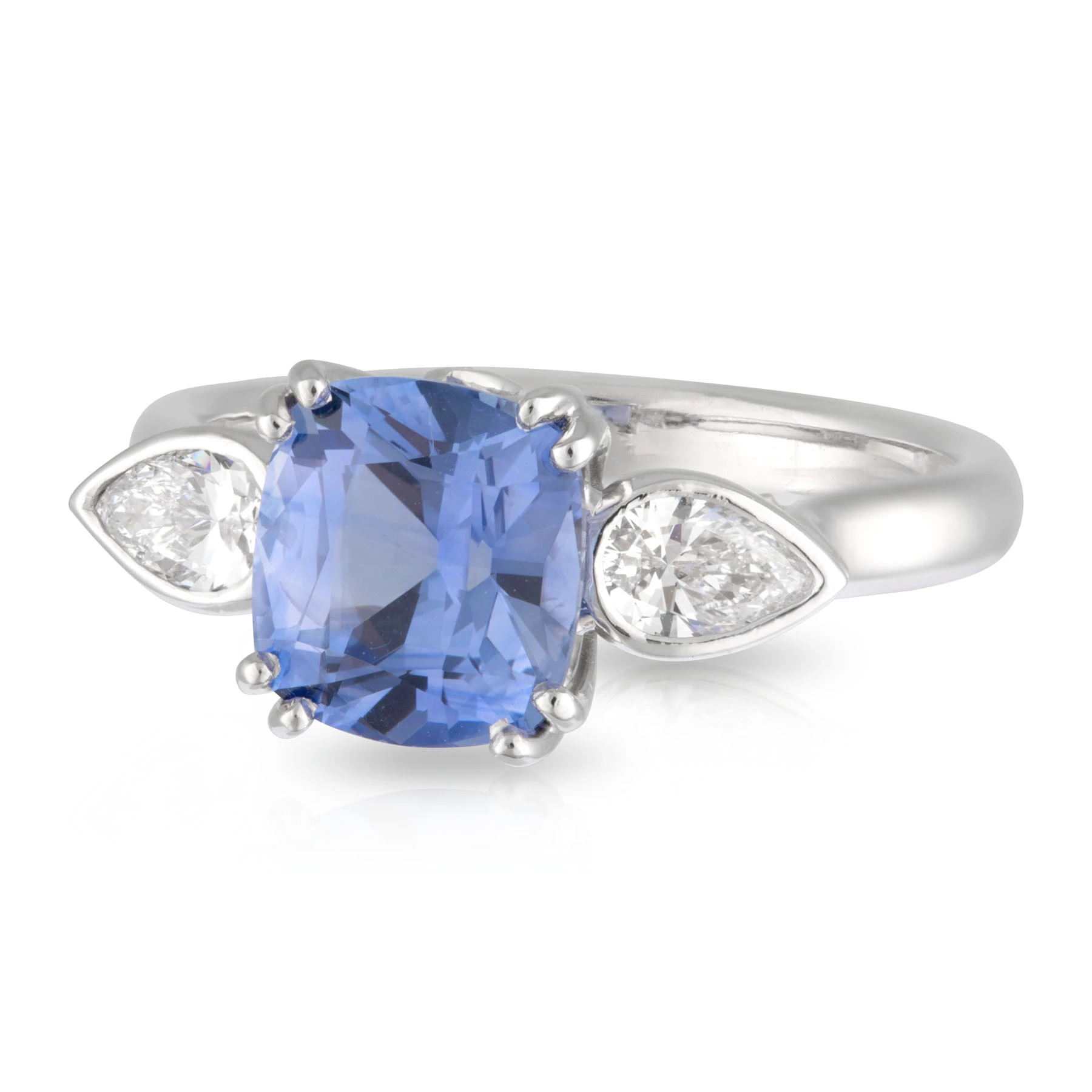 Cushion Sapphire and Pear Diamond Engagement Ring