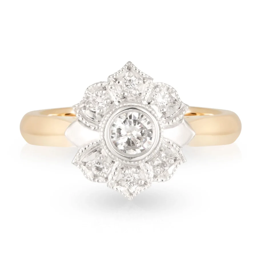 Diamond 2 Tone Flower Engagement Ring