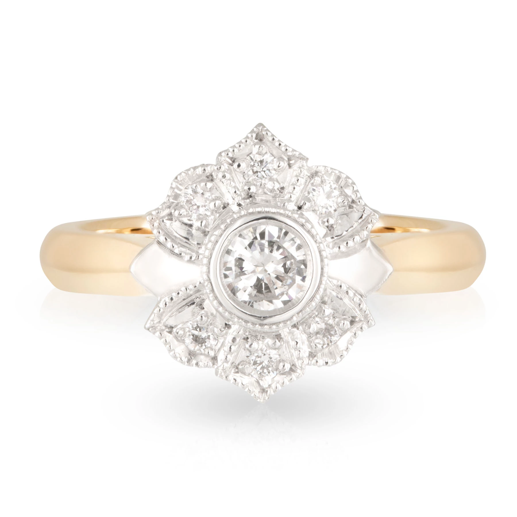 Diamond 2 Tone Flower Engagement Ring
