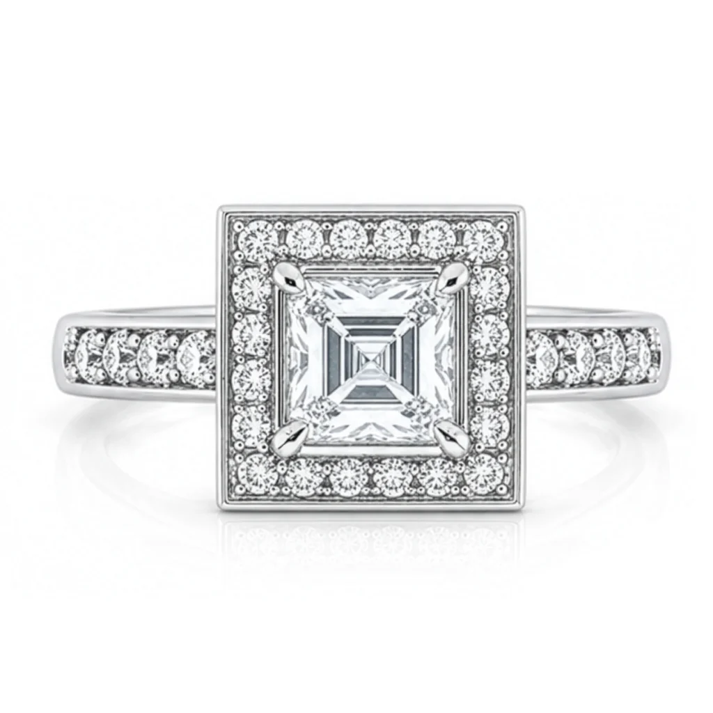 Diamond Asscher cut Diamond Halo Engagement Ring