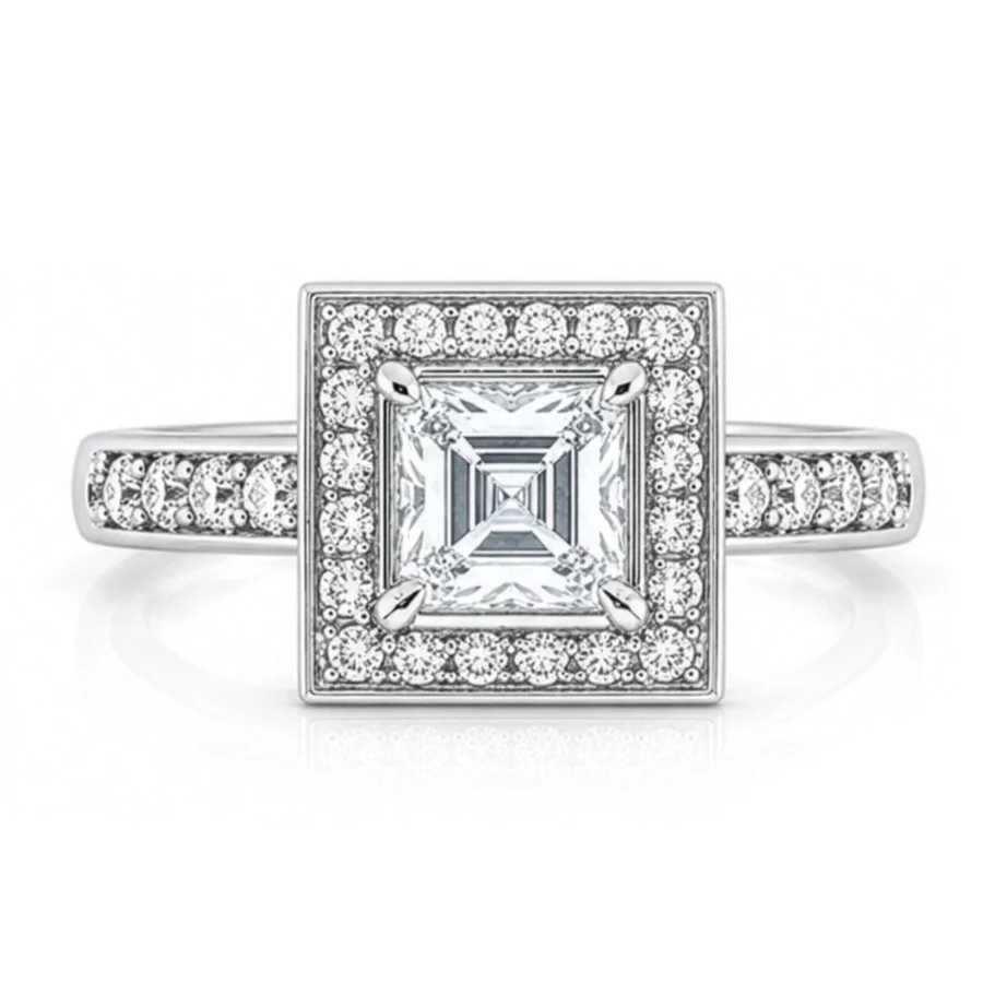 Diamond Asscher cut Diamond Halo Engagement Ring