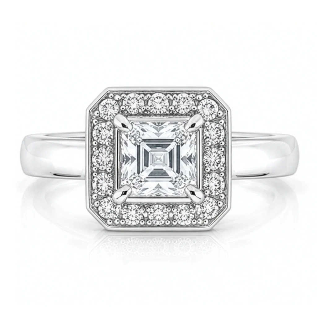 Diamond Asscher cut Diamond Halo Engagement Ring