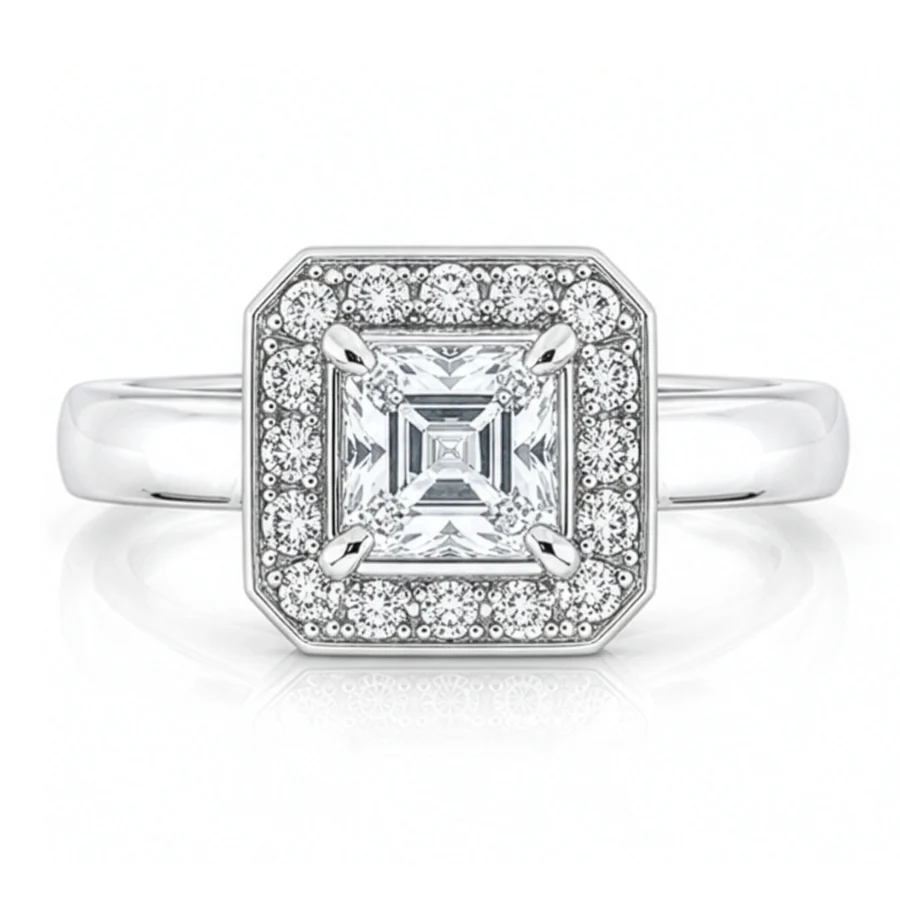Diamond Asscher cut Diamond Halo Engagement Ring