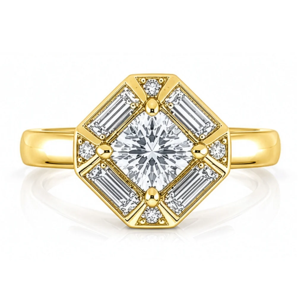 Diamond Cushion cut Geometric Halo Engagement Ring