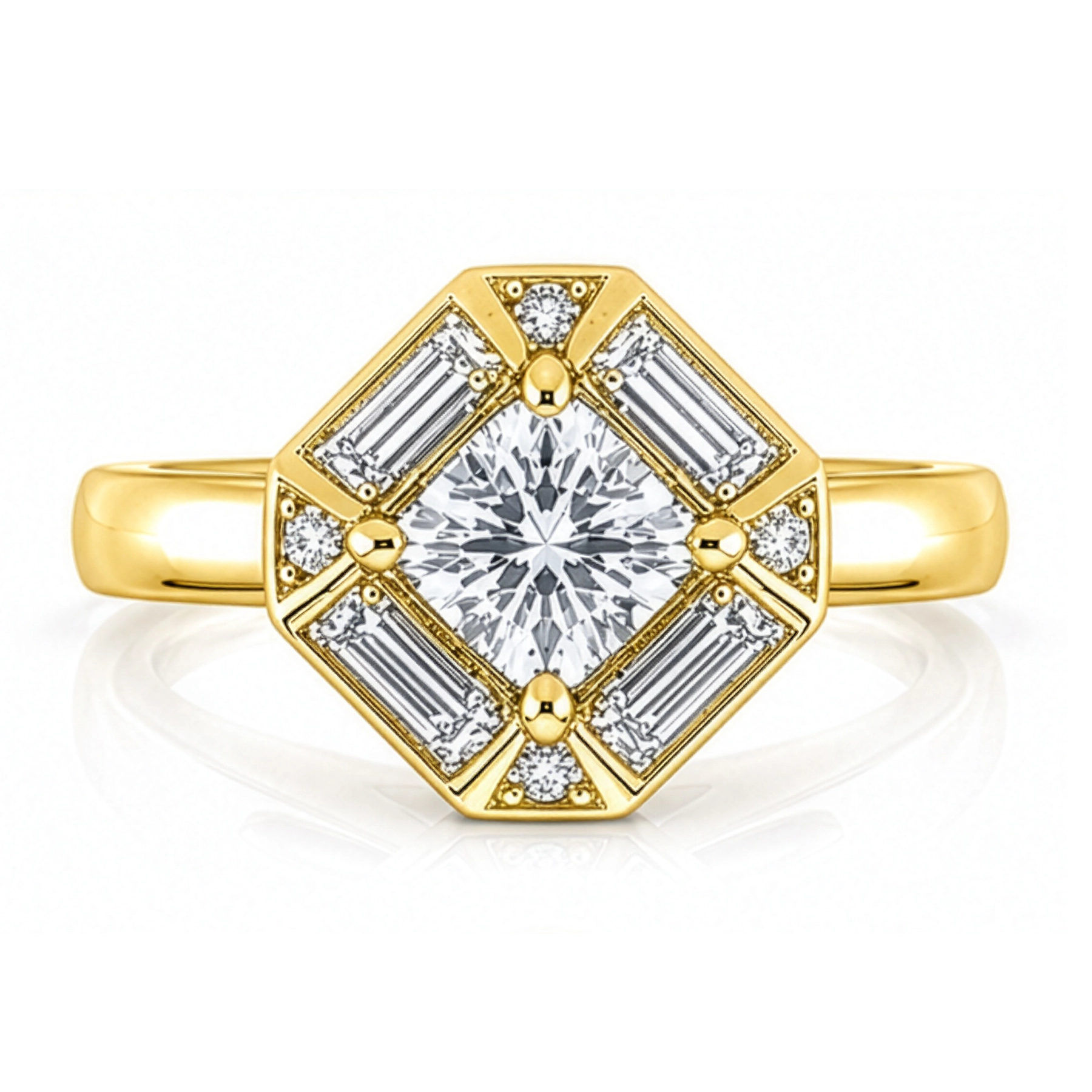Diamond Cushion cut Geometric Halo Engagement Ring
