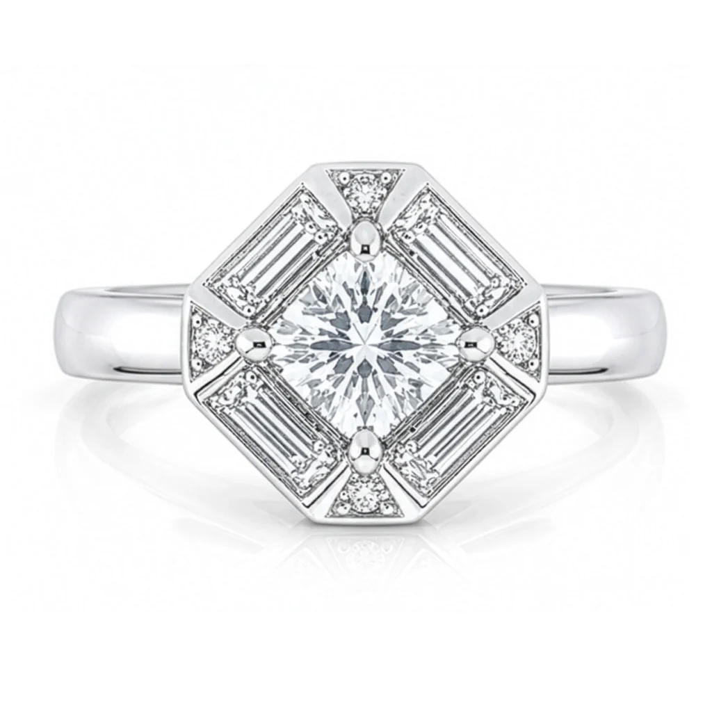 Diamond Cushion cut Geometric Halo Engagement Ring