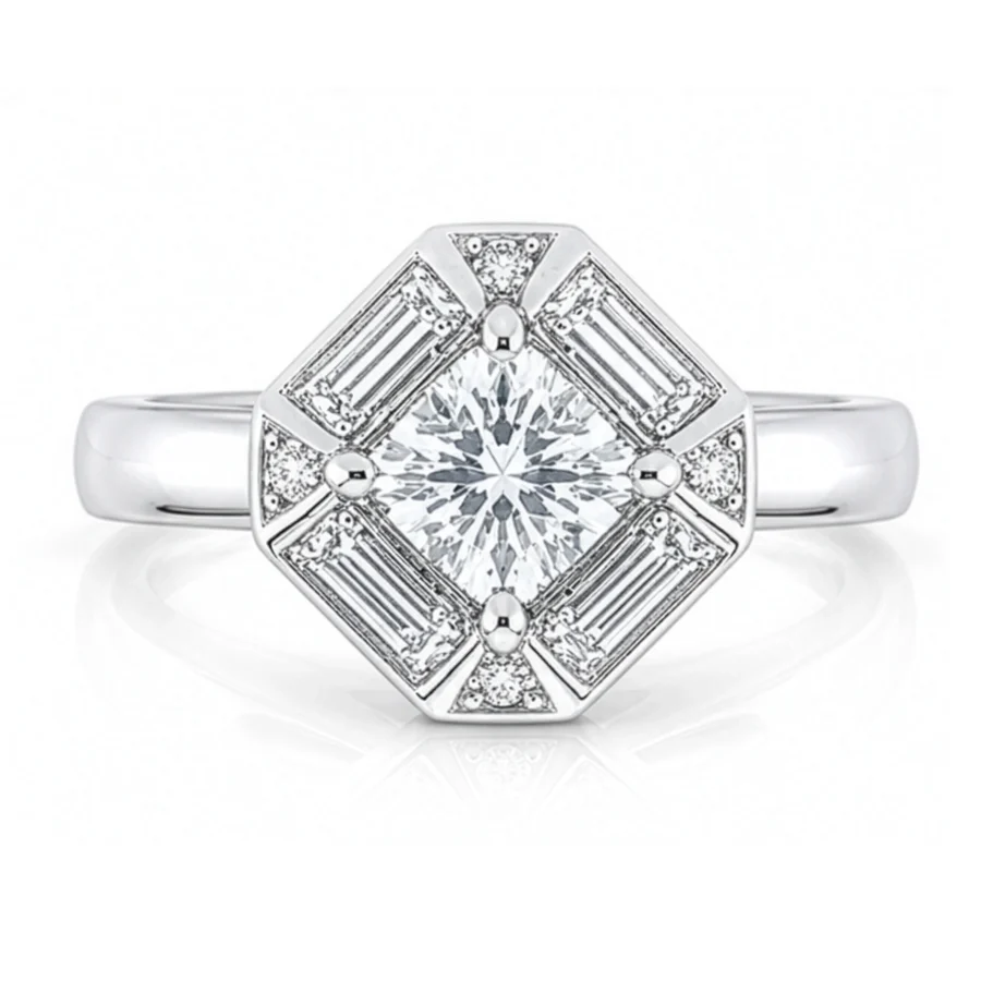 Diamond Cushion cut Geometric Halo Engagement Ring