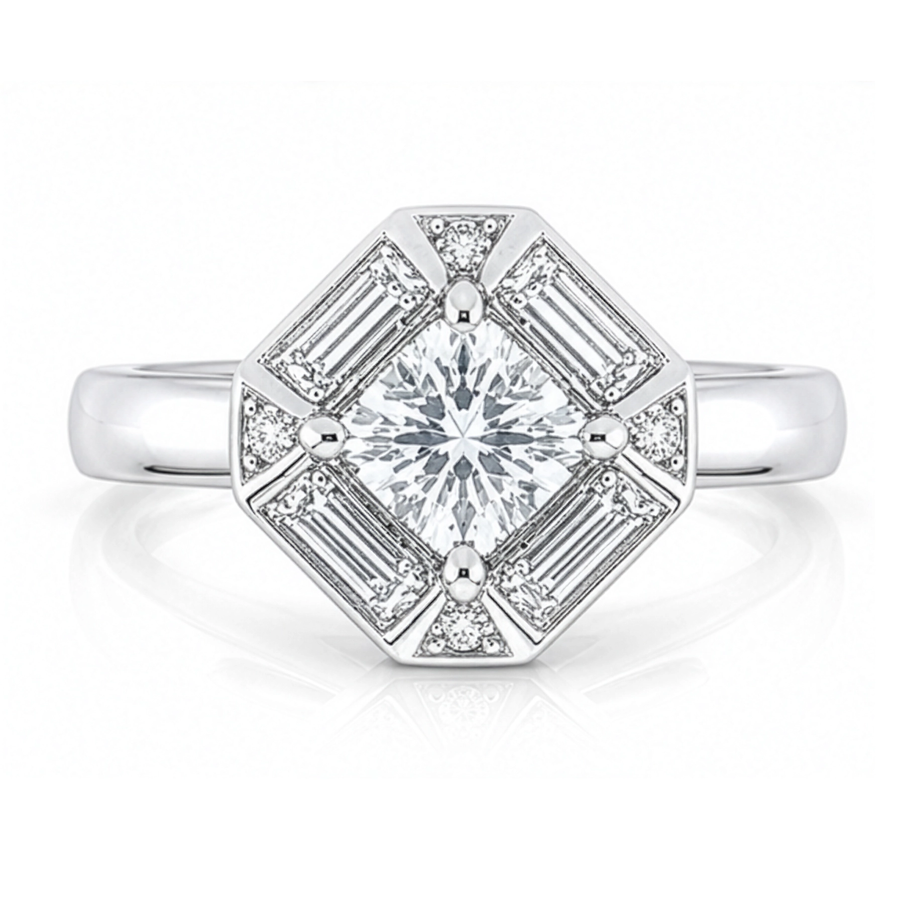 Diamond Cushion cut Geometric Halo Engagement Ring