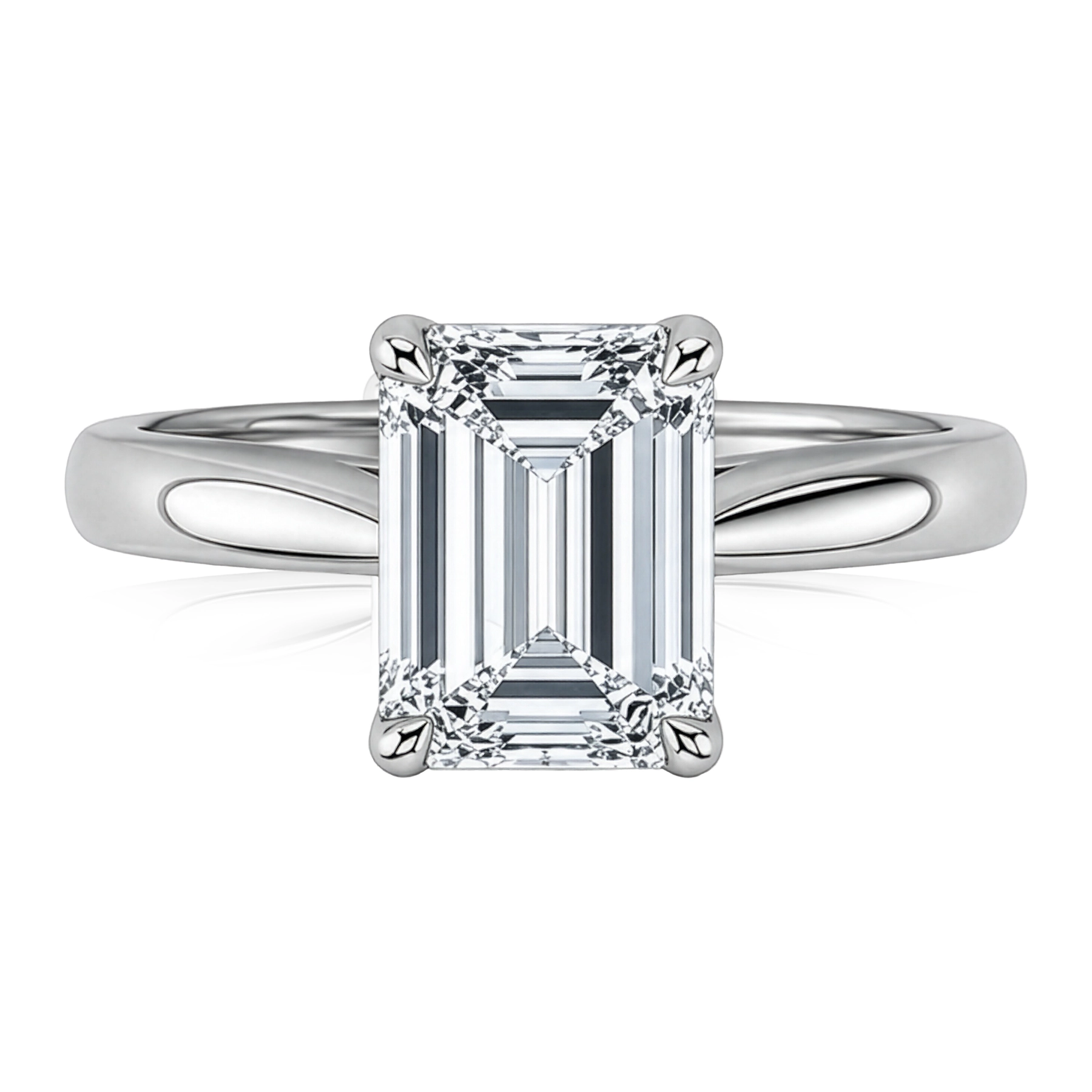 Diamond Emerald cut Claw set Engagement Ring