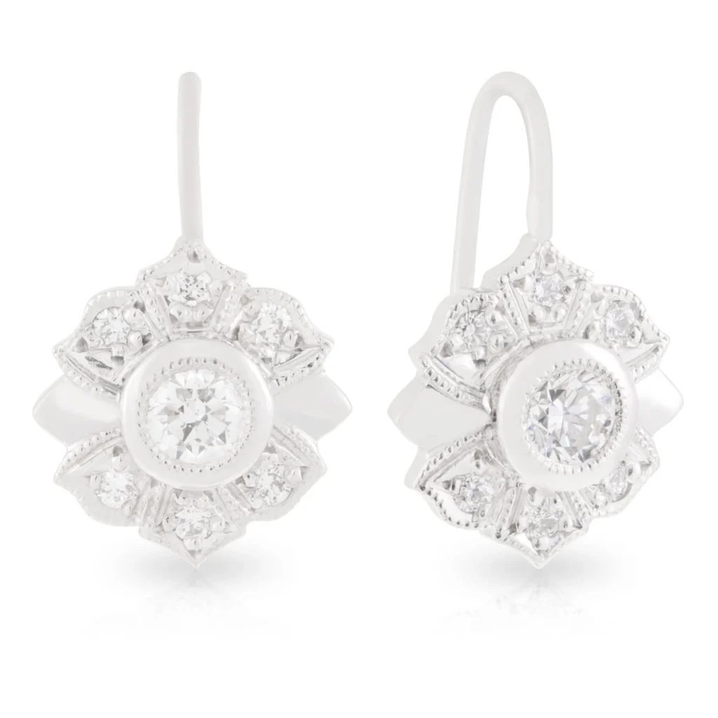 Diamond Halo Flower Drop Earrings