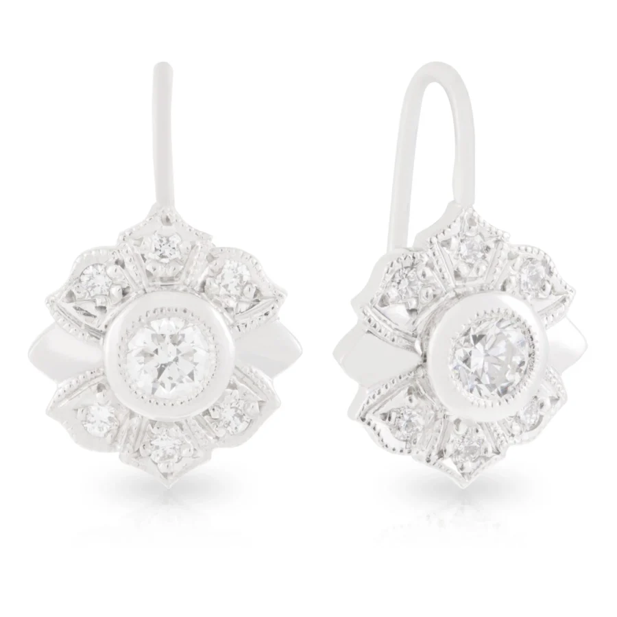 Diamond Halo Flower Drop Earrings