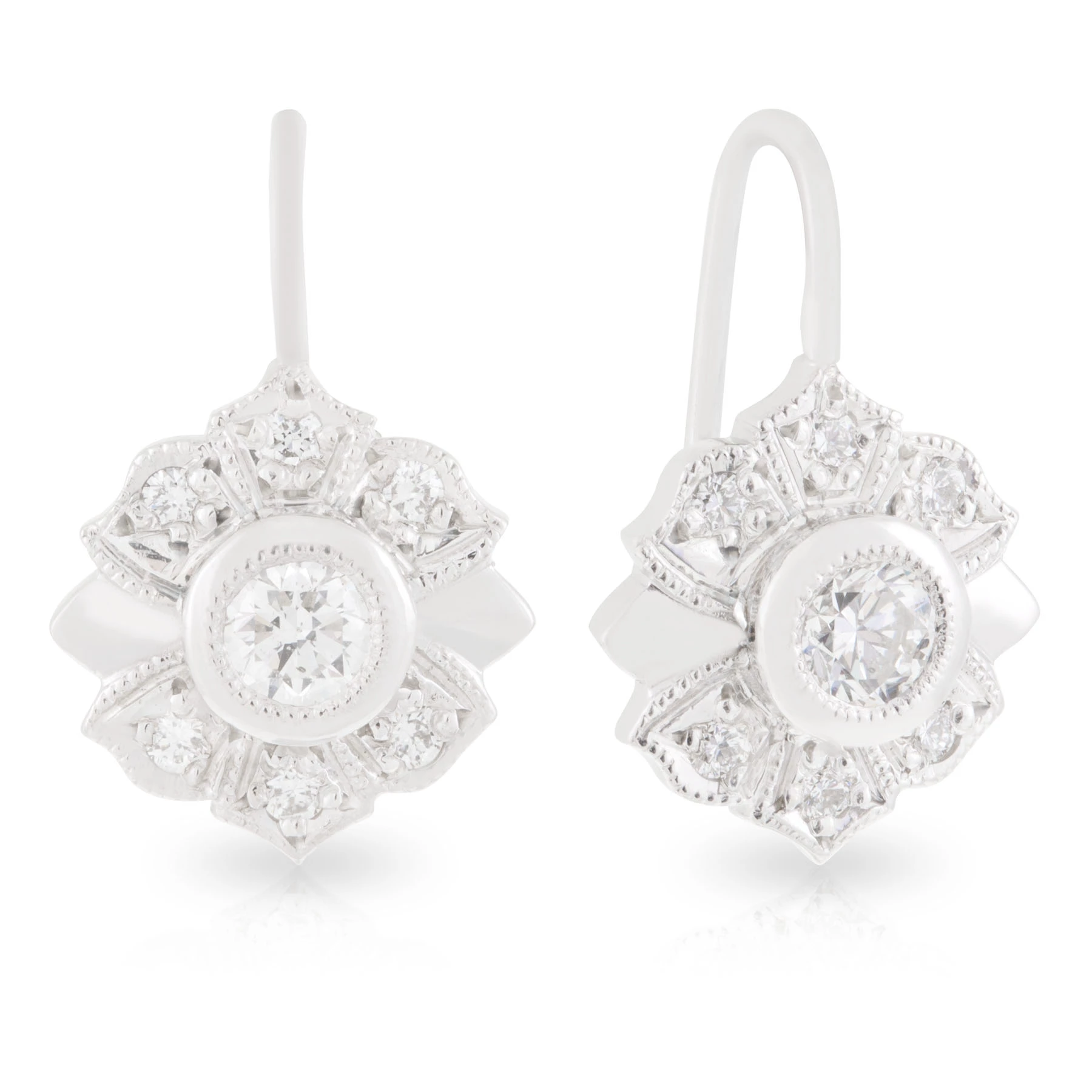 Diamond Halo Flower Drop Earrings
