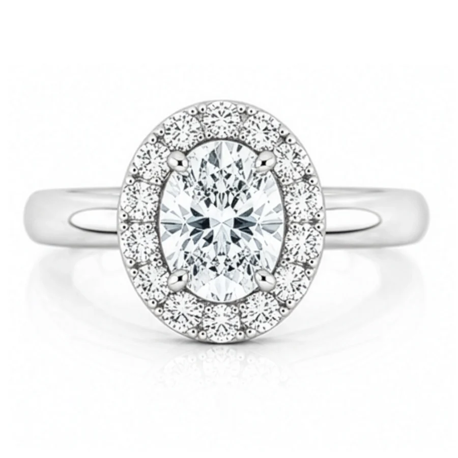Diamond Oval 4 Claw Halo Engagement Ring