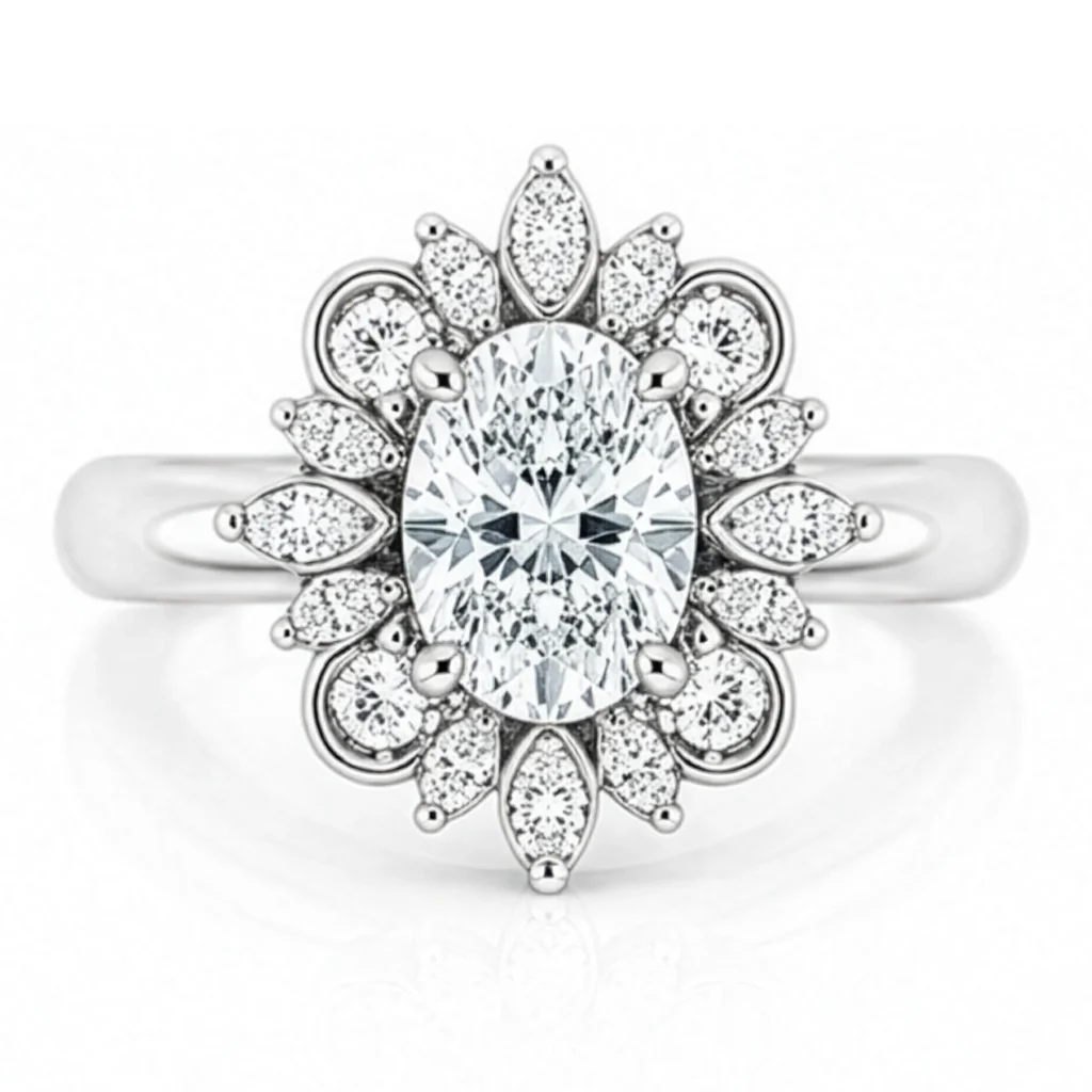Diamond Oval Art Deco Halo Engagement Ring