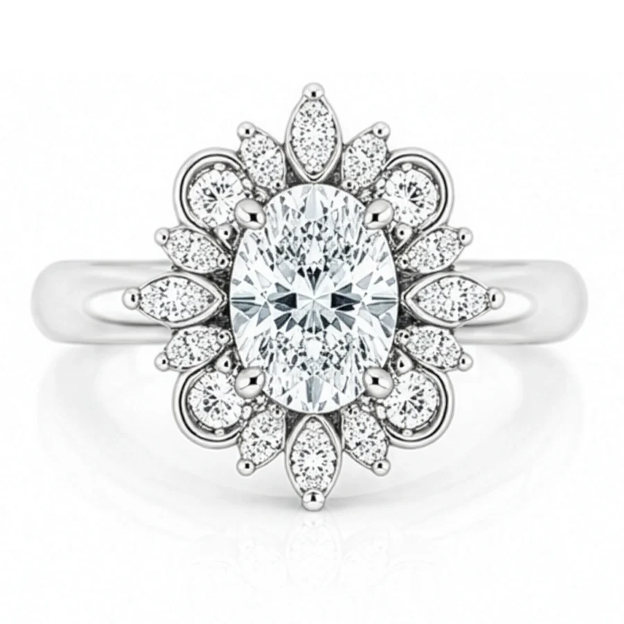 Diamond Oval Art Deco Halo Engagement Ring