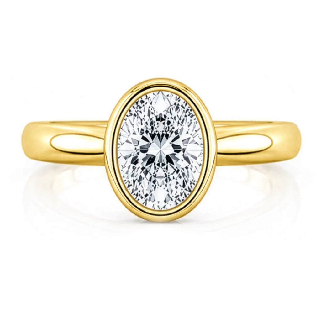 Yellow Gold Oval Diamond Bezel Set
