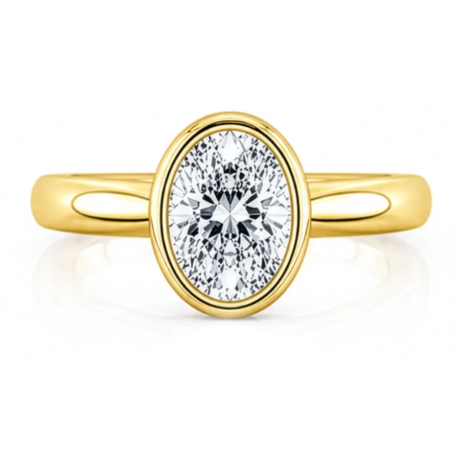 Yellow Gold Oval Diamond Bezel Set