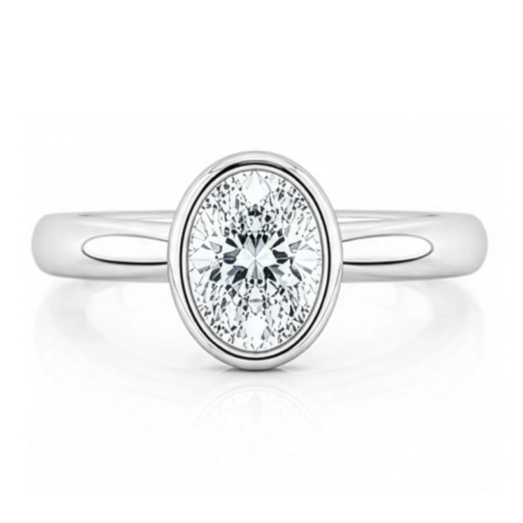 Diamond Oval Bezel Set Engagement Ring
