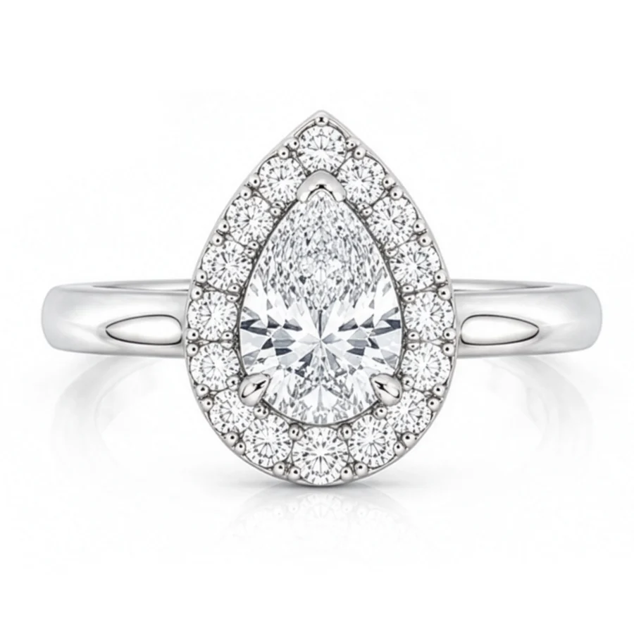 Diamond Pear 4 Claw Halo Engagement Ring