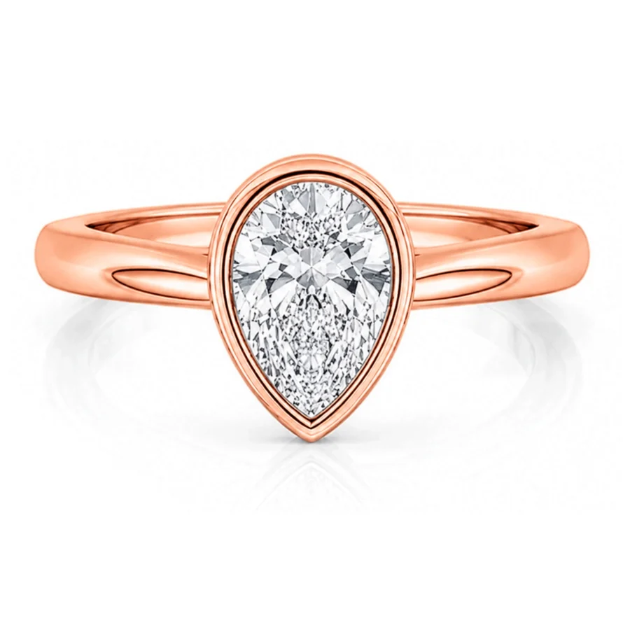 DIamond Pear Bezel Set Engagement Ring Rose Gold