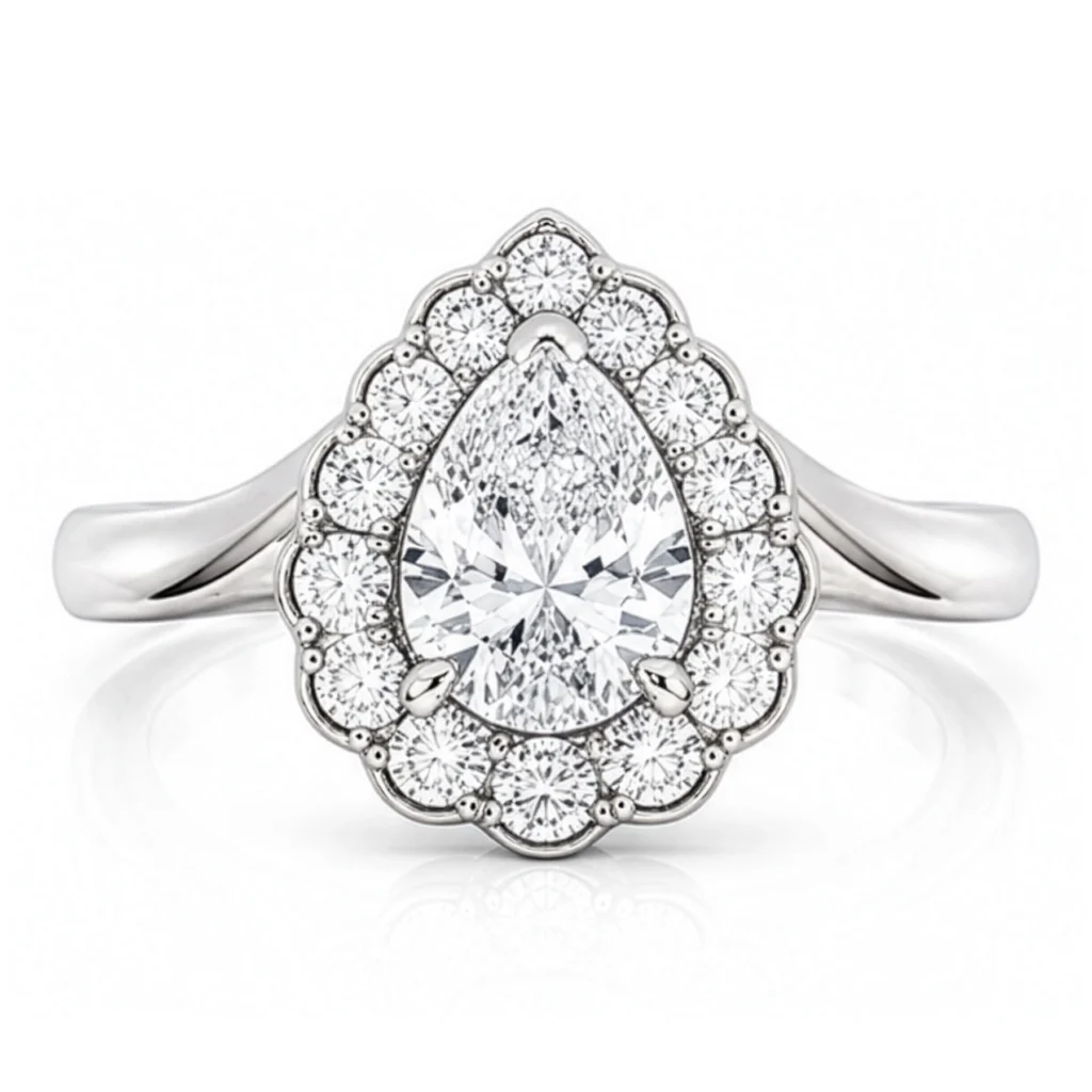 Diamond Pear Halo Upswept Band Engagement Ring