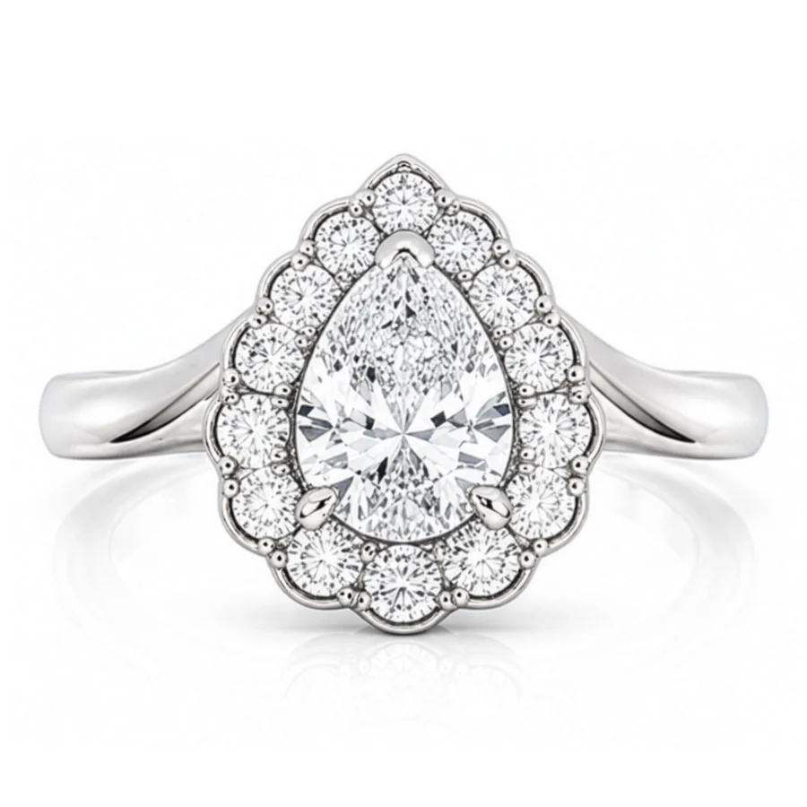 Diamond Pear Halo Upswept Band Engagement Ring