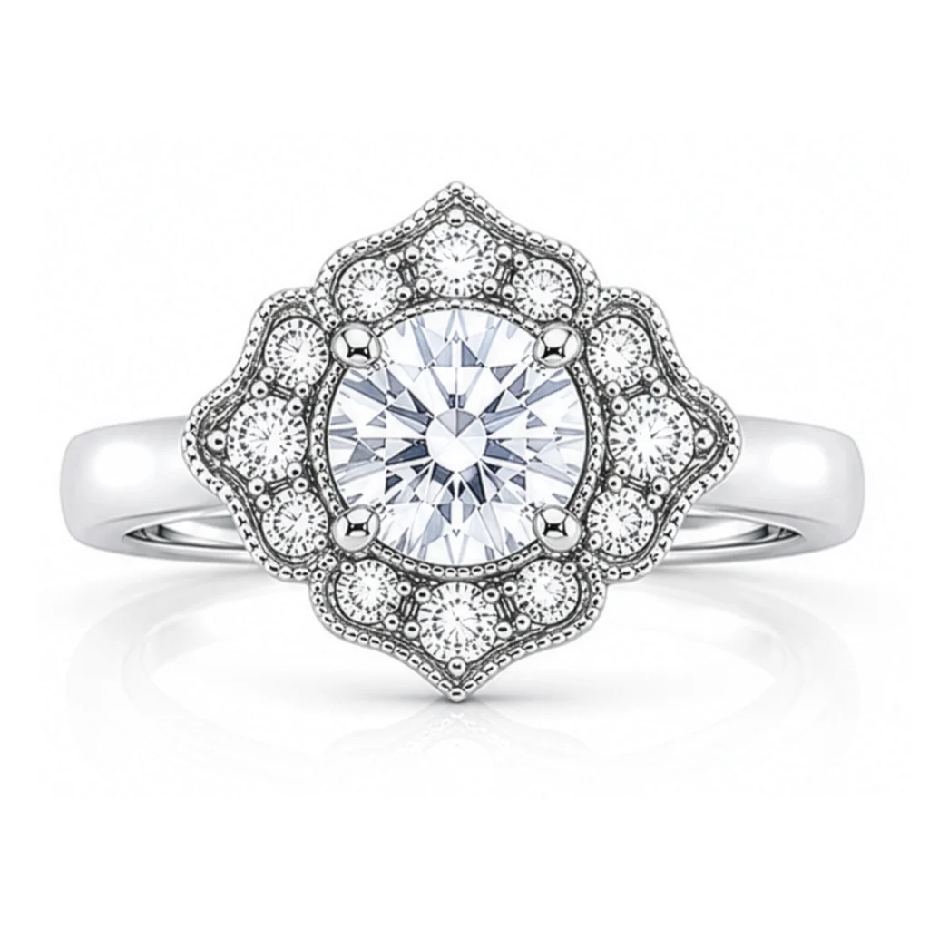 Diamond Round Art Deco Halo Engagement Ring