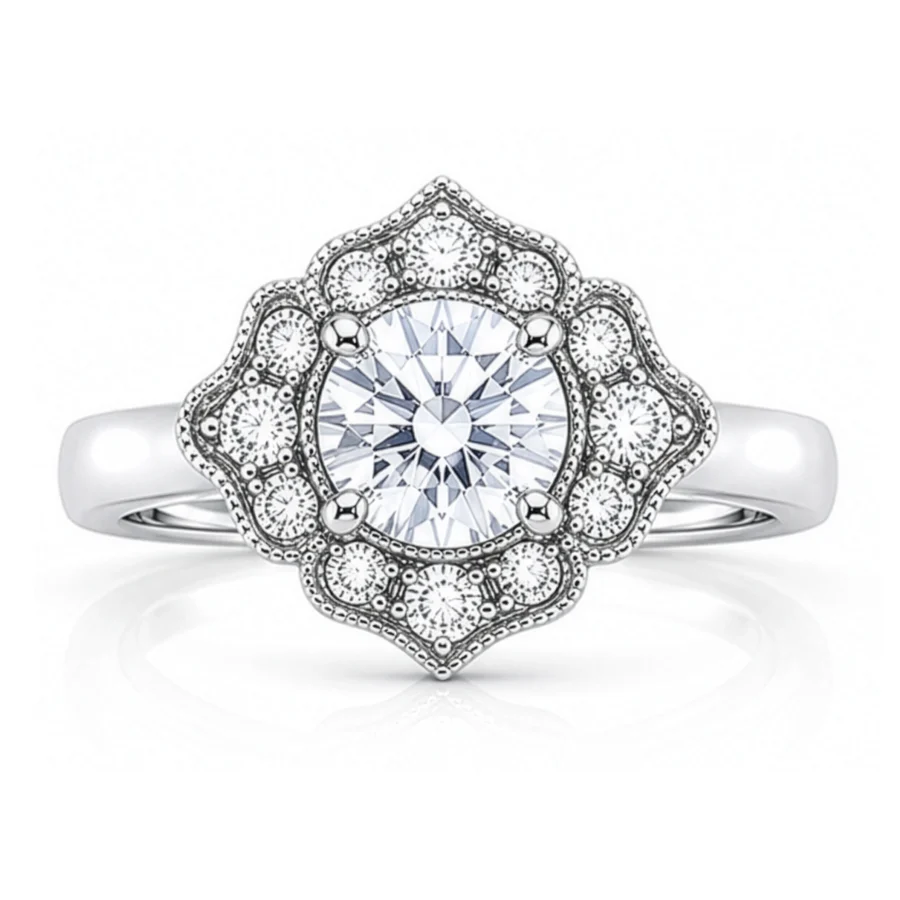 Diamond Round Art Deco Halo Engagement Ring