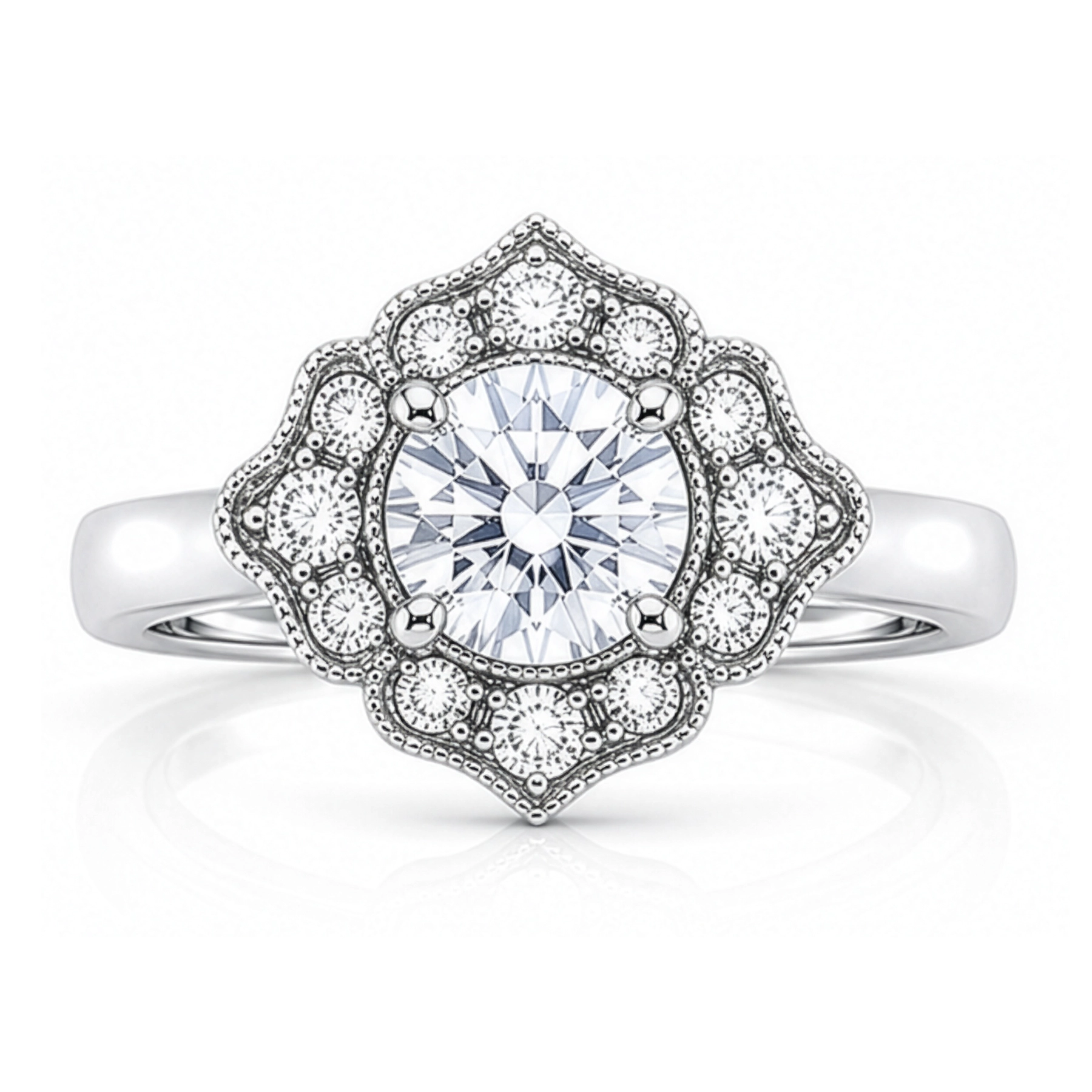 Diamond Round Art Deco Halo Engagement Ring