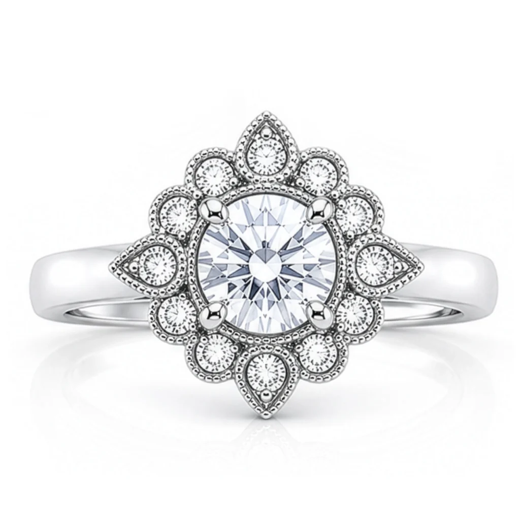Diamond Round Clover Halo Engagement Ring