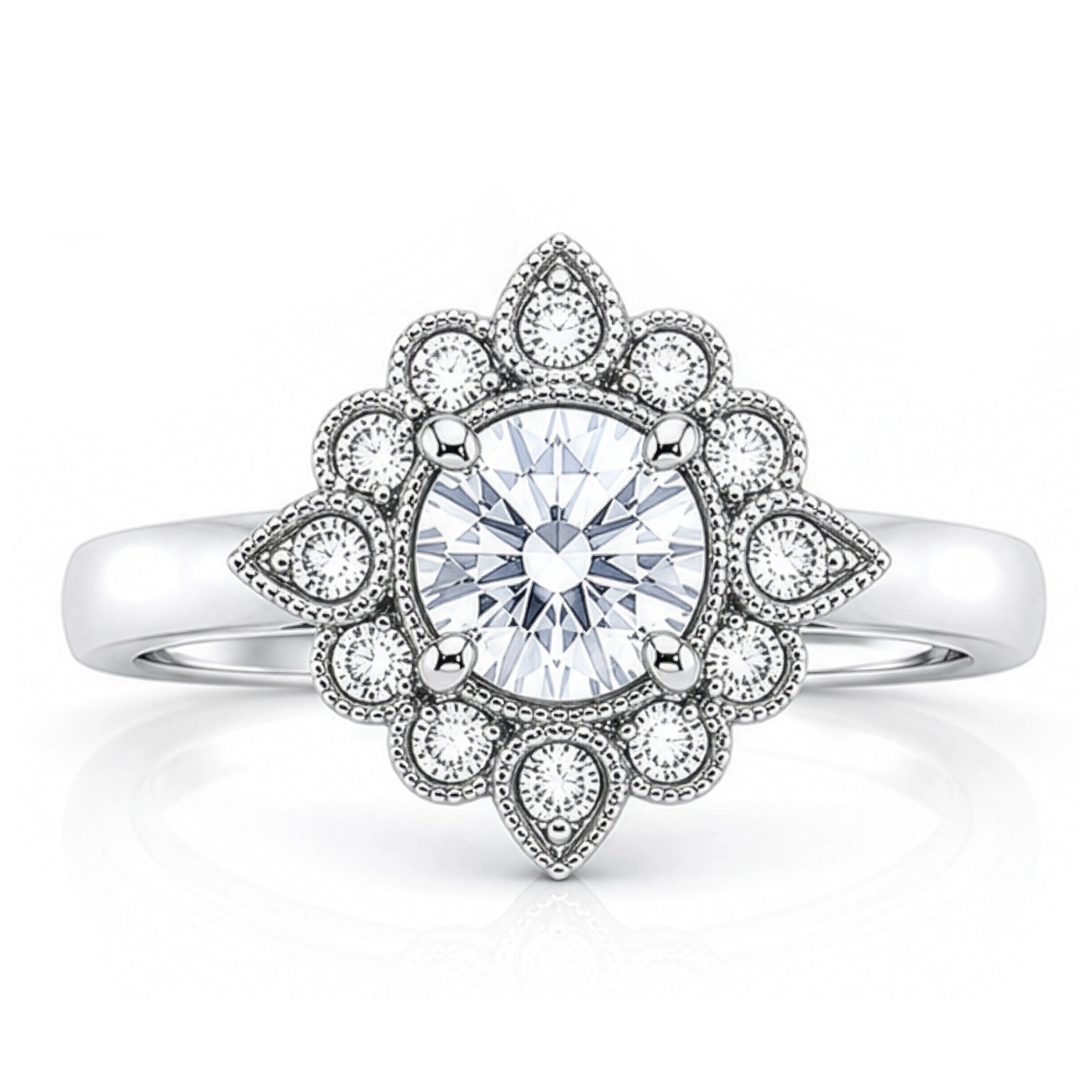 Diamond Round Clover Halo Engagement Ring