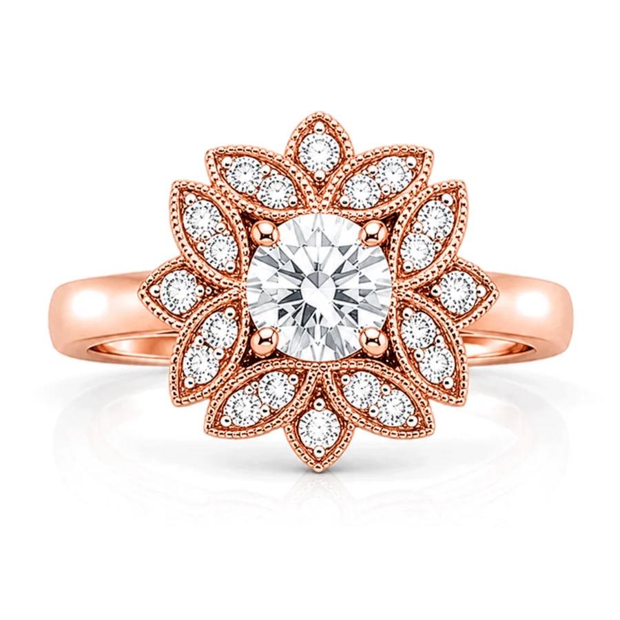 Diamond Round Floral Halo Engagement Ring