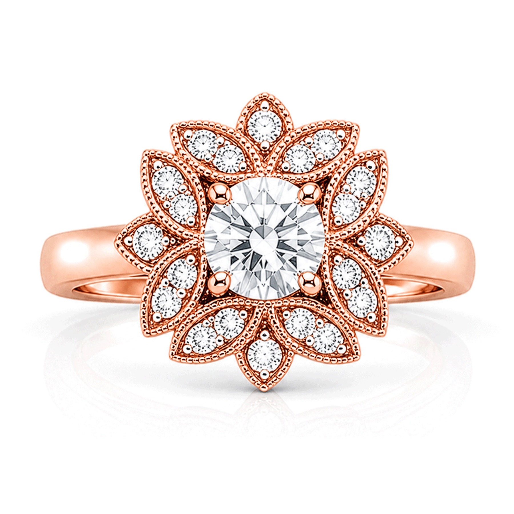 Diamond Round Floral Halo Engagement Ring