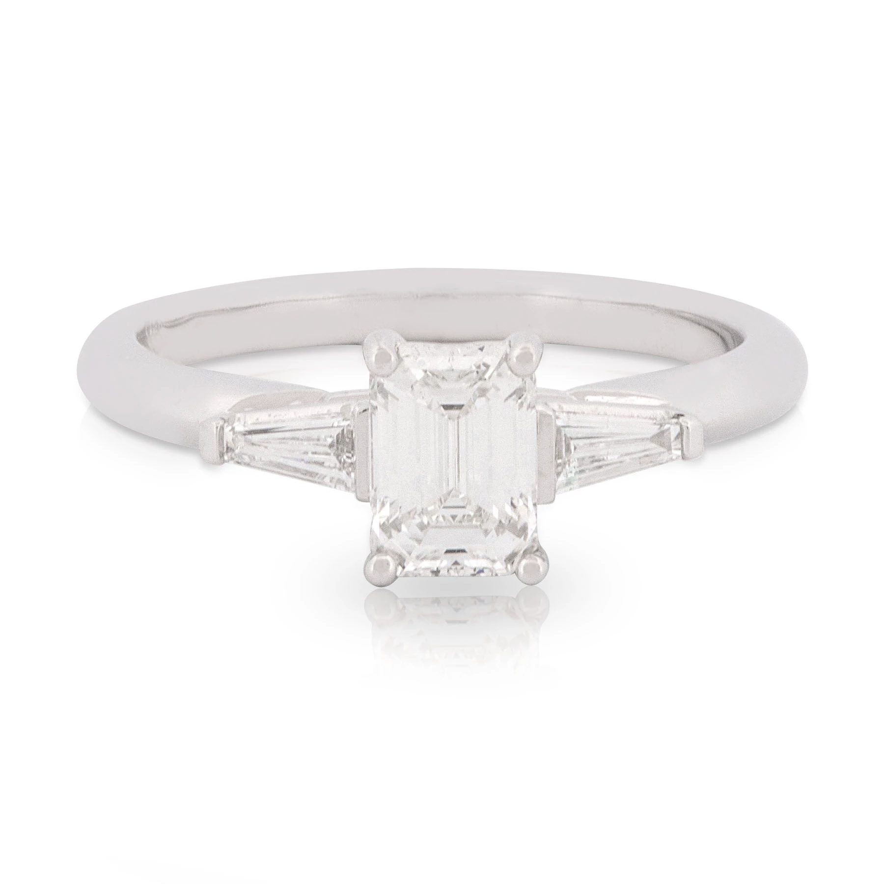 Emerald Diamond and Tapered Baguette Engagement Ring Front