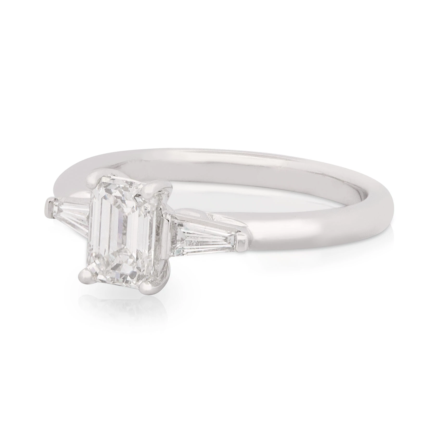 Emerald Diamond and Tapered Baguette Engagement Ring