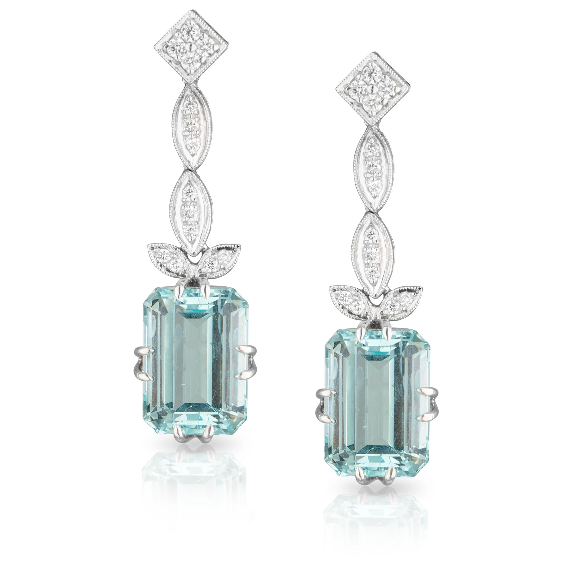 Emerald cut Aquamarine and Diamond Drops