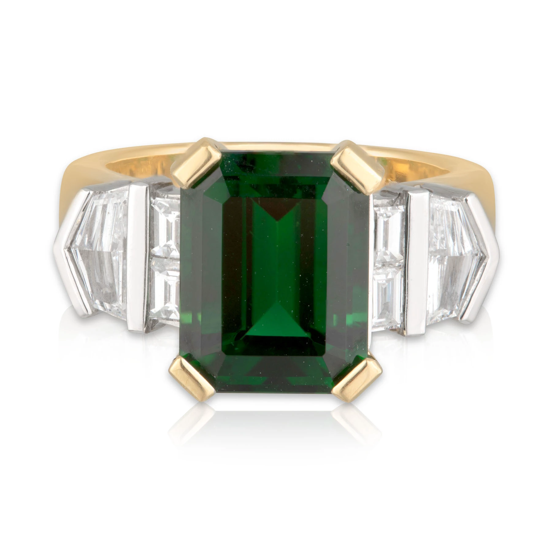 Emerald cut Chrome Tourmaline and Diamond Dress Ring Front