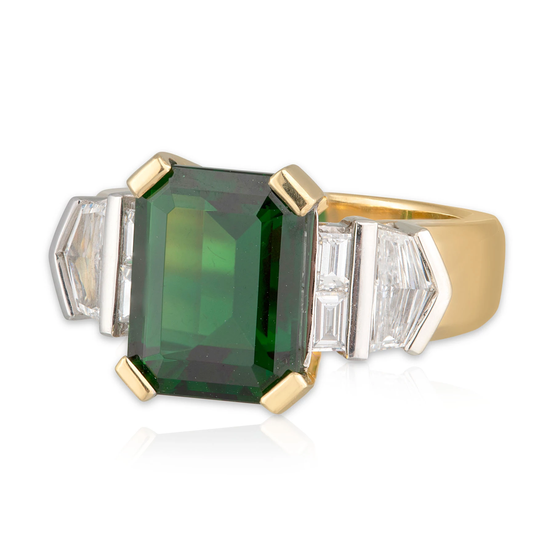 Emerald cut Chrome Tourmaline and Diamond Dress Ring