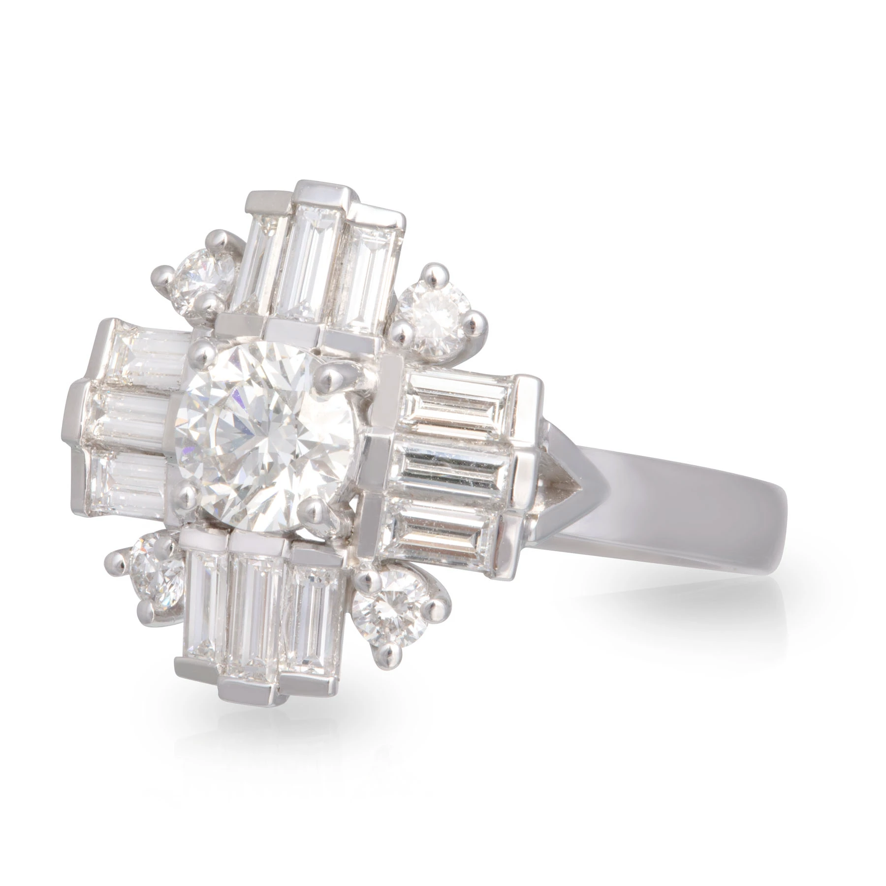 Empire Round and Baguette Diamond Engagement Ring