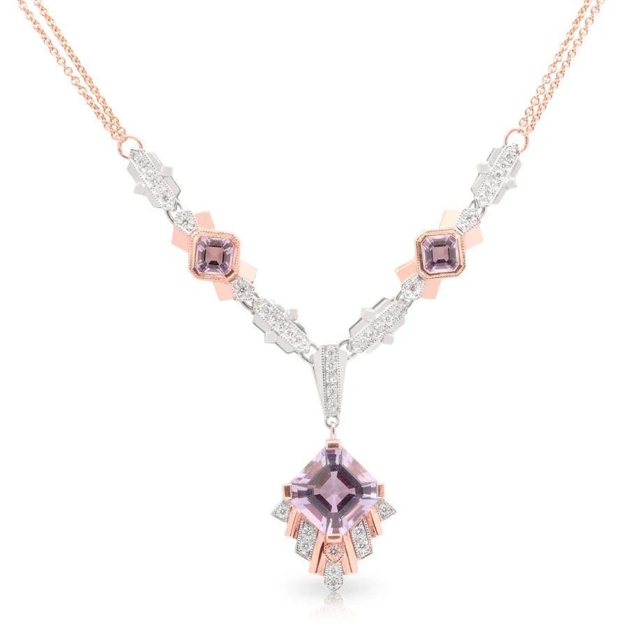Fan Art Deco Trilogy Amethyst Necklace