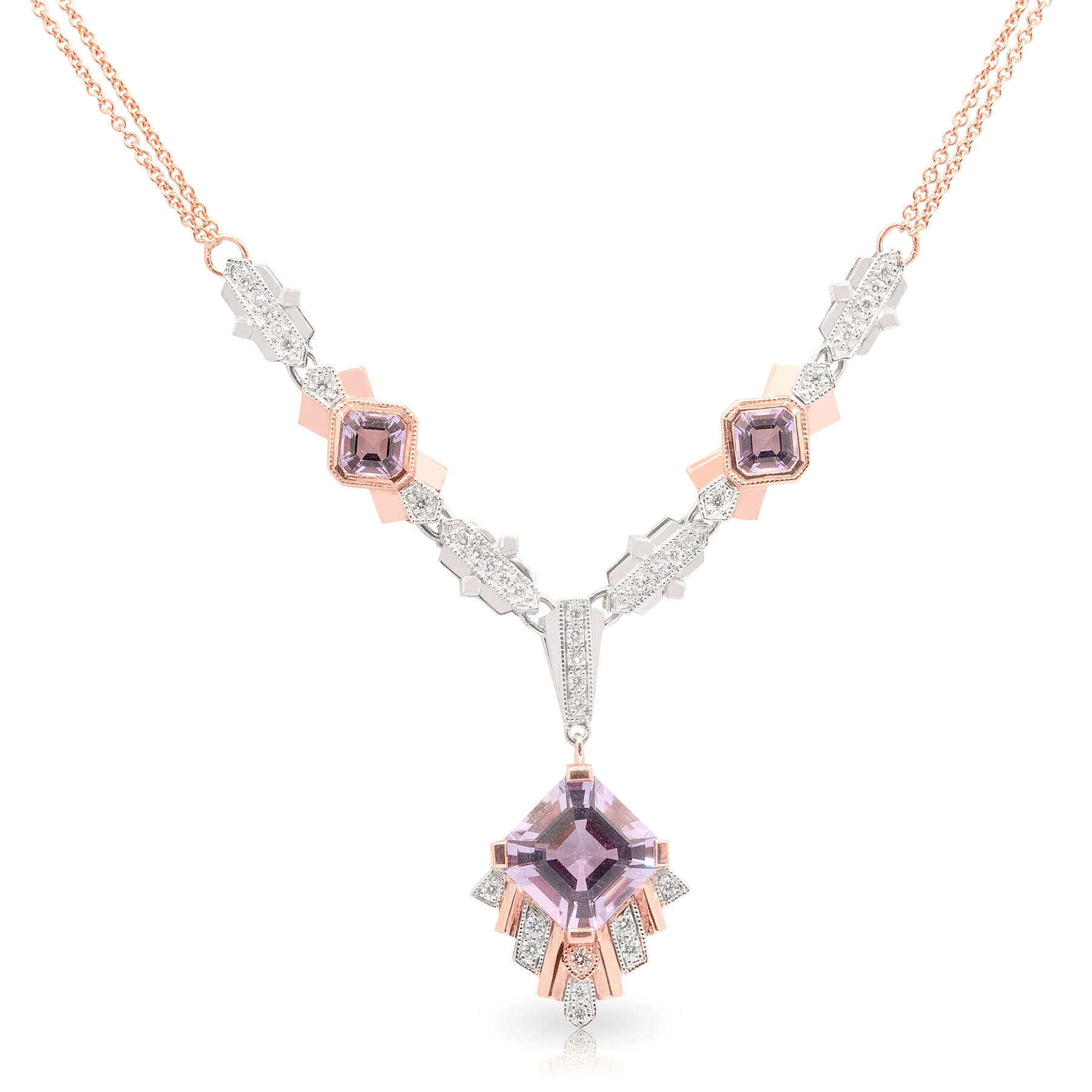 Fan Art Deco Trilogy Amethyst Necklace