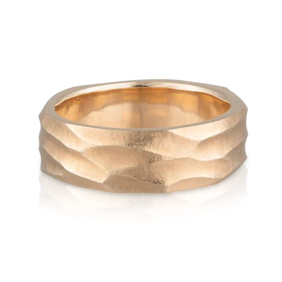 Gents Rose Gold Organic Carved Design Wedding Band