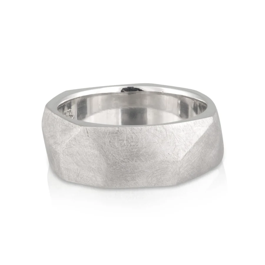 Gents White Gold Geometric Free Form Design Wedding Band