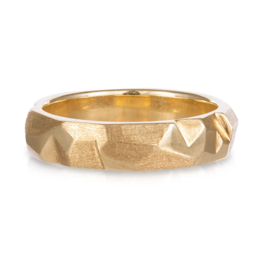 Gents Yellow Gold Hammer Wedding Band