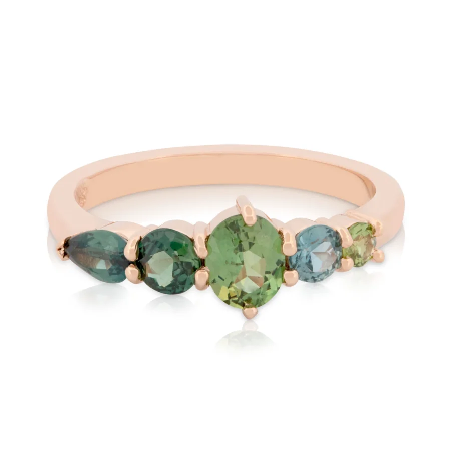 Green and Teal Sapphire Stacker Ring