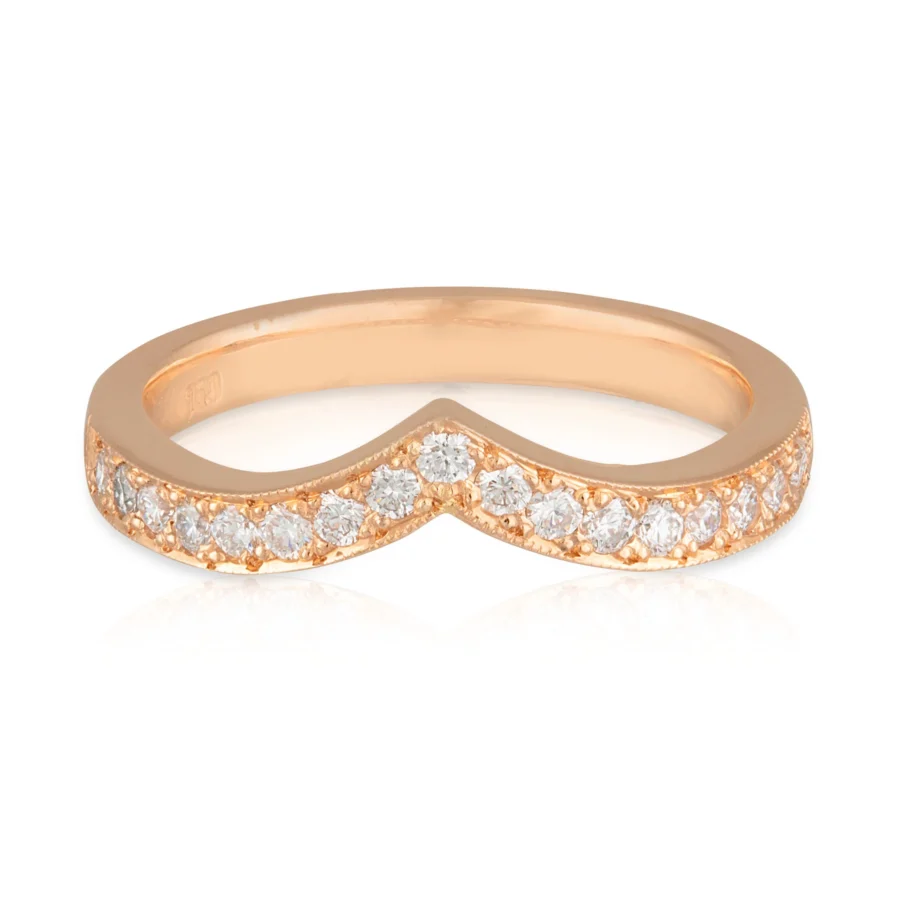 Ladies Rose Gold Chevron Diamond Wedding Band